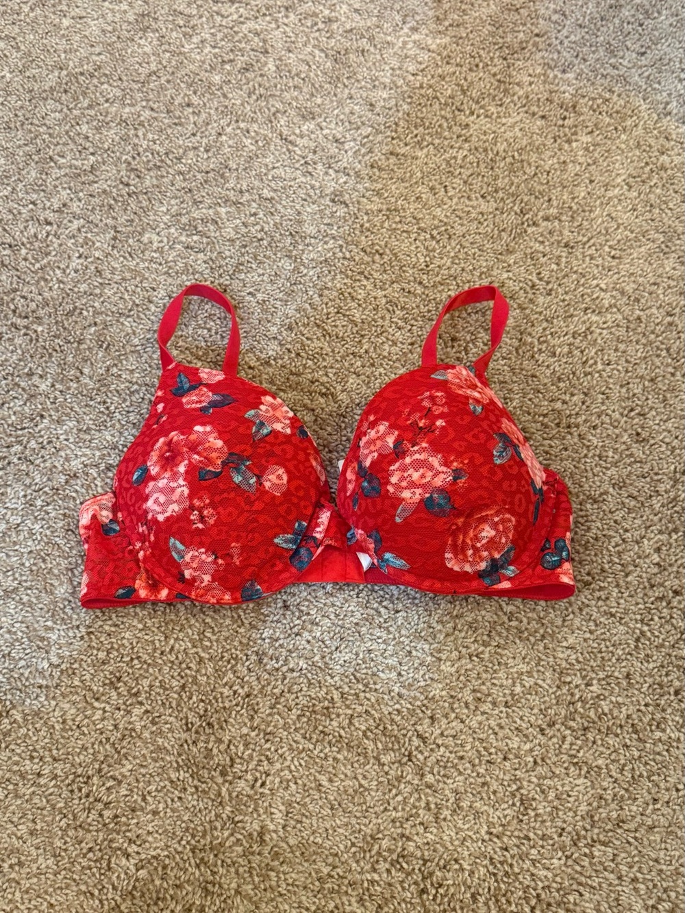 Red Floral Lace T-Shirt Bra - Women Intimates